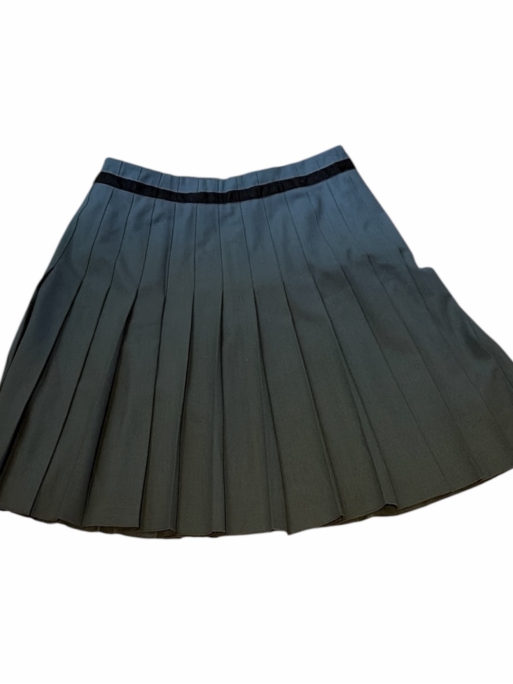 The Limited Dark Green Pleated Mini Skirt with Black Waistband